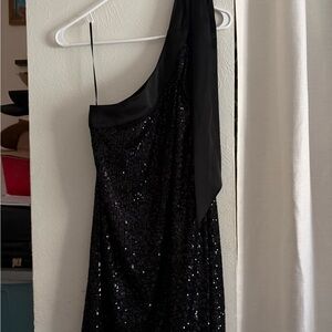 Black Sequin One-Shoulder Dress